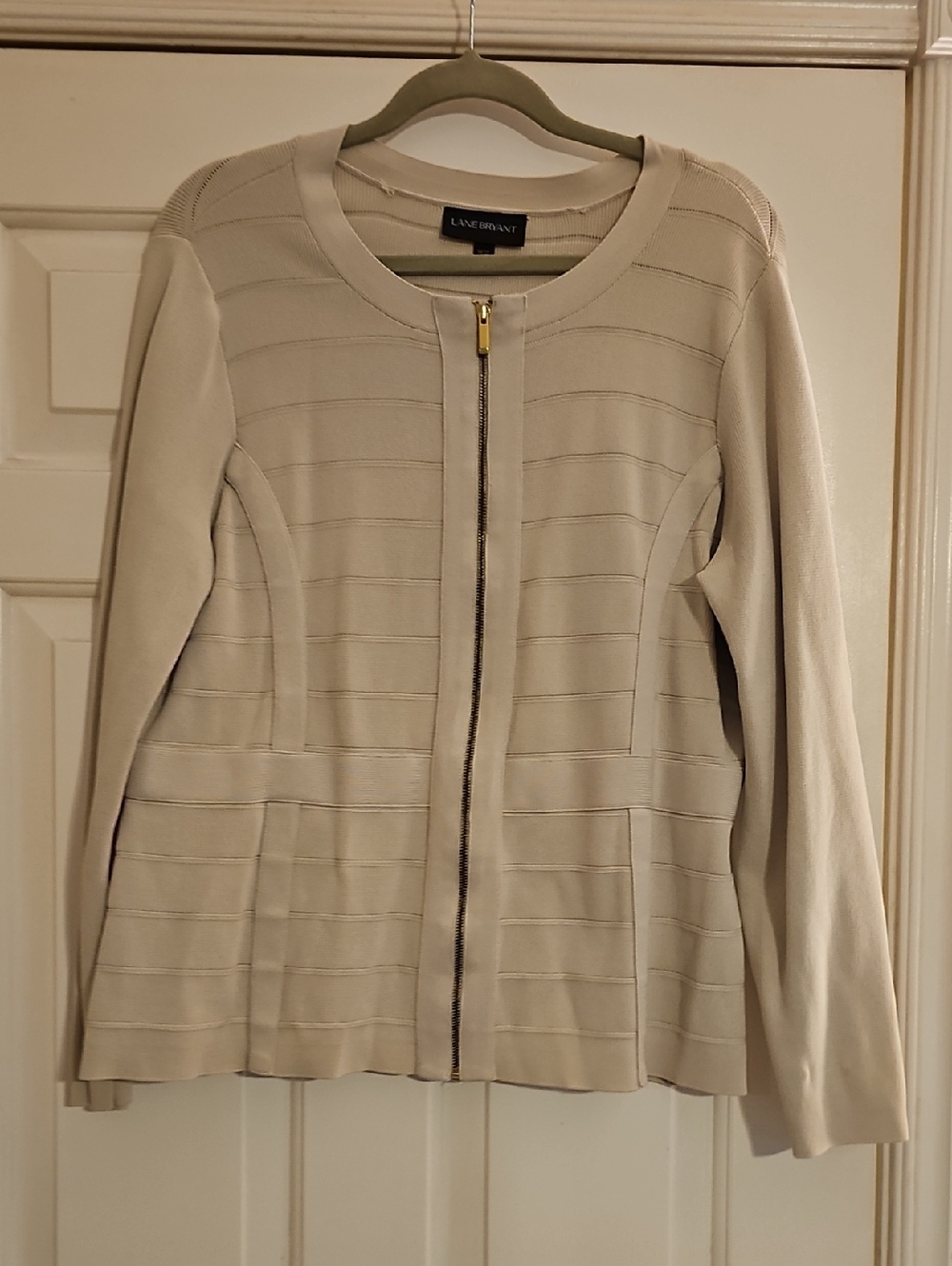 Lane Bryant Beige Zip-Front Ribbed Top